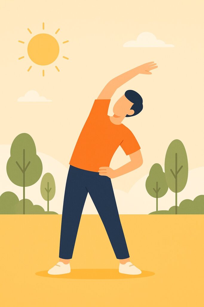 따뜻한 햇살 아래에서 스트레칭을 시작하는 사람의 모습