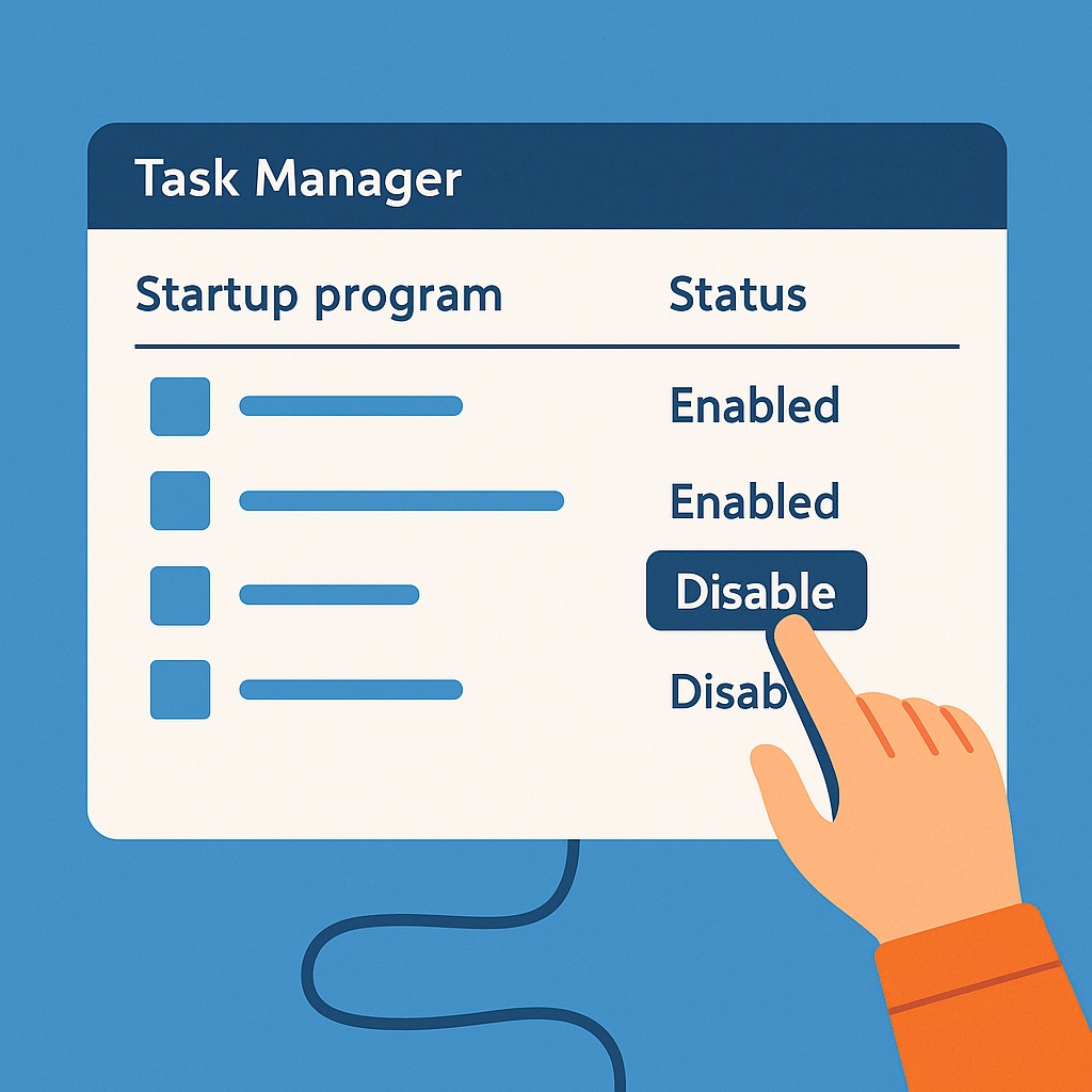 작업 관리자에서 시작 프로그램을 비활성화하는 화면