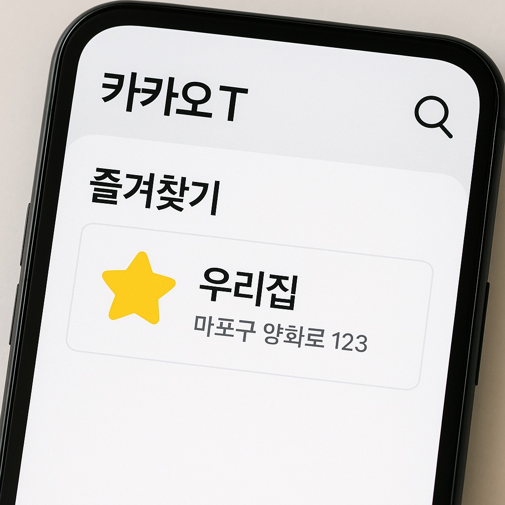카카오T 앱의 즐겨찾기 기능을 사용하는 화면을 확대해 보여주는 이미지