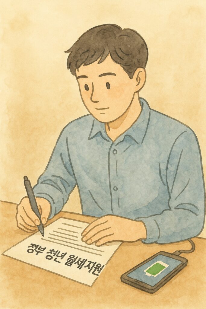 정부 청년 월세 지원 신청서를 작성하는 청년의 모습