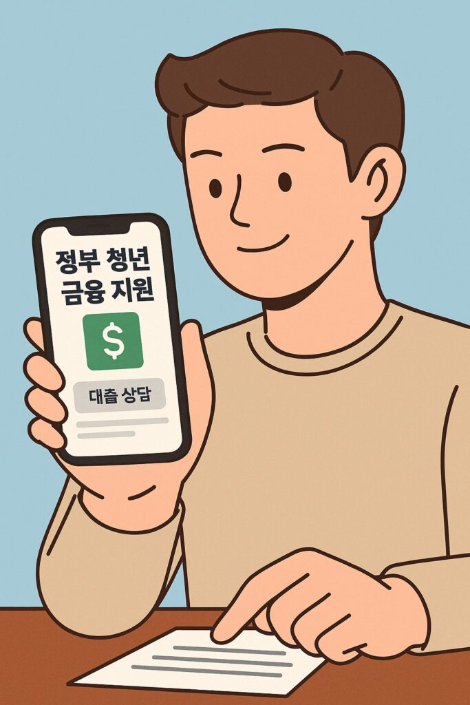 스마트폰으로 정부 청년 금융 지원 정책 페이지를 확인하는 청년