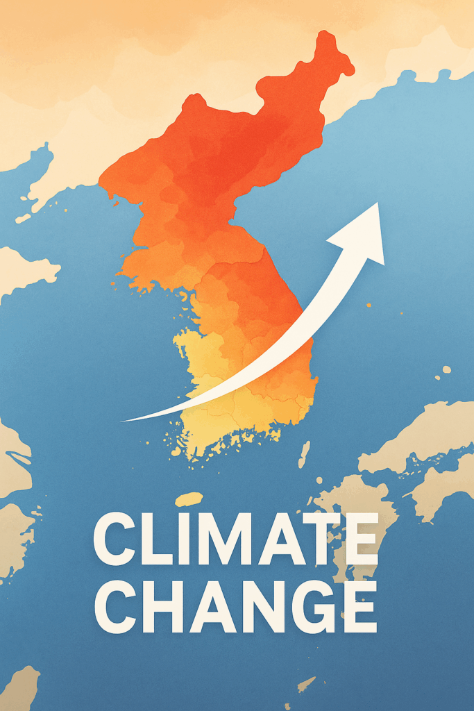 한반도 전역의 기온 상승과 기후 변화를 보여주는 지도 이미지