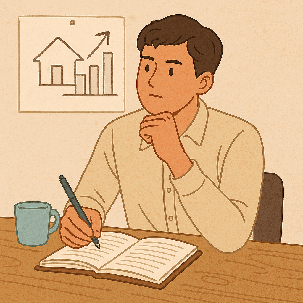 전세자금대출 상담 후 계획을 세우는 청년의 모습