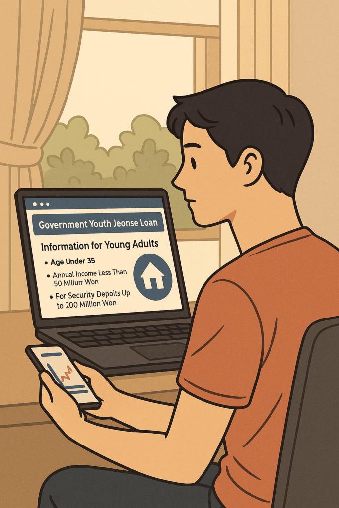정부 청년 전세자금대출 안내 페이지를 보는 사람