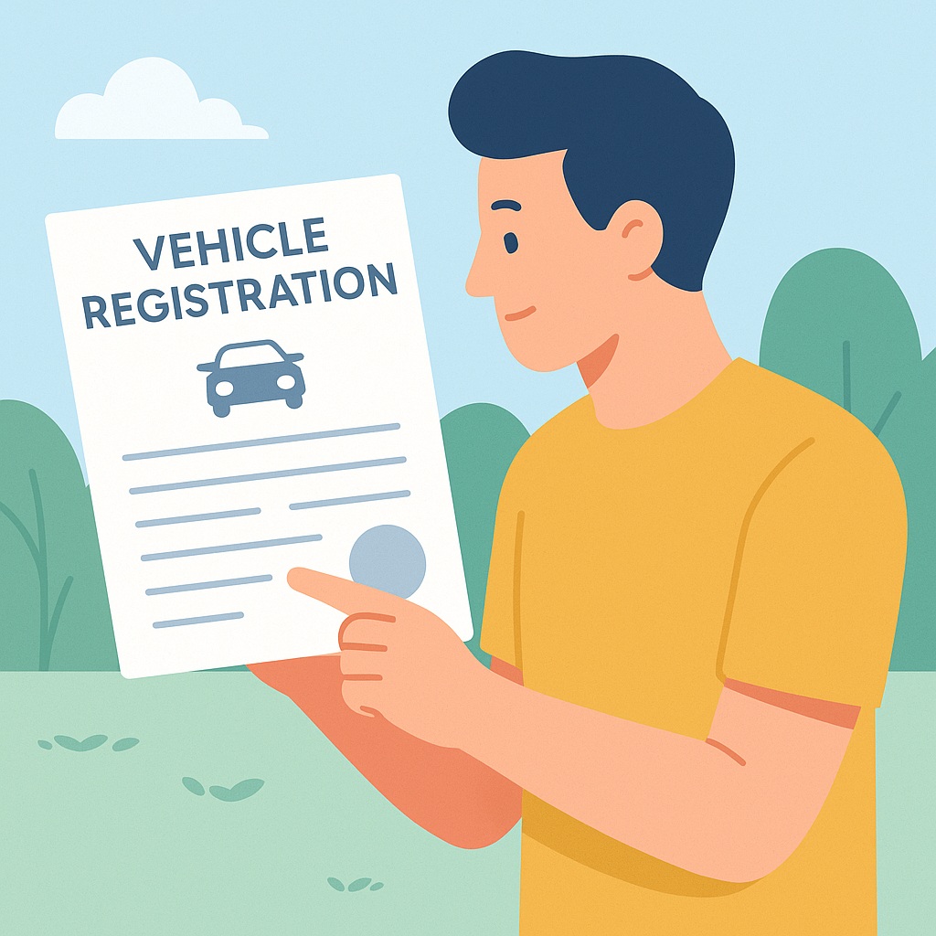 중고차 등록증을 확인하는 사람의 모습