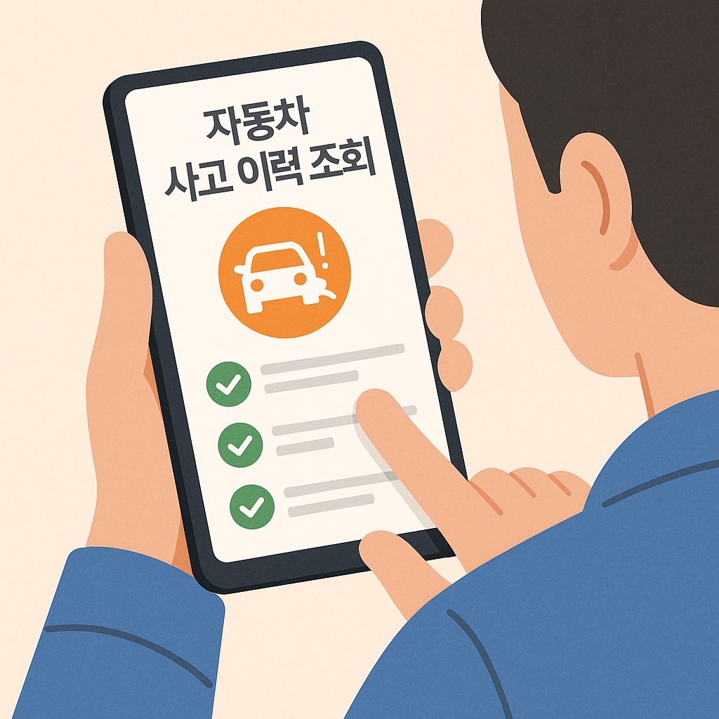 자동차 사고 이력 조회 화면을 보는 사람의 모습