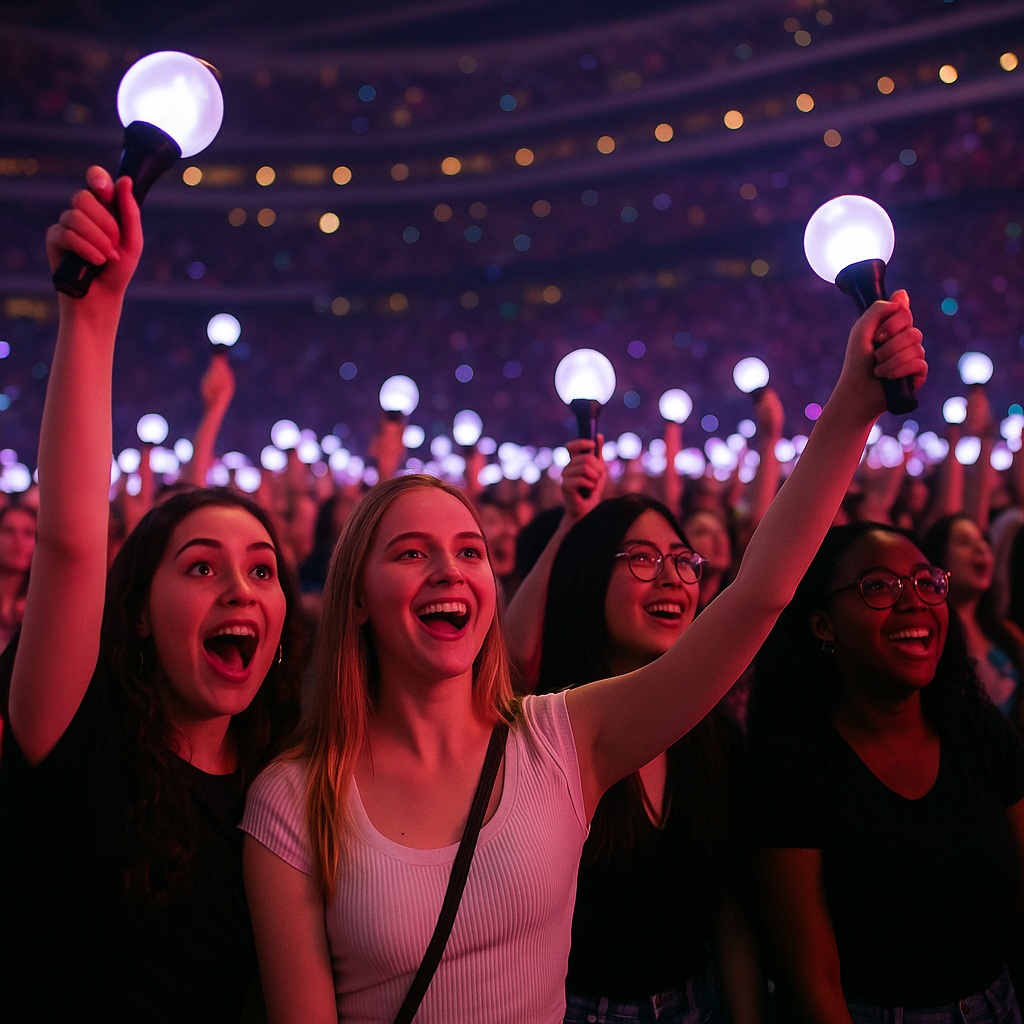 K-pop 콘서트에서 열광하는 글로벌 팬들 모습