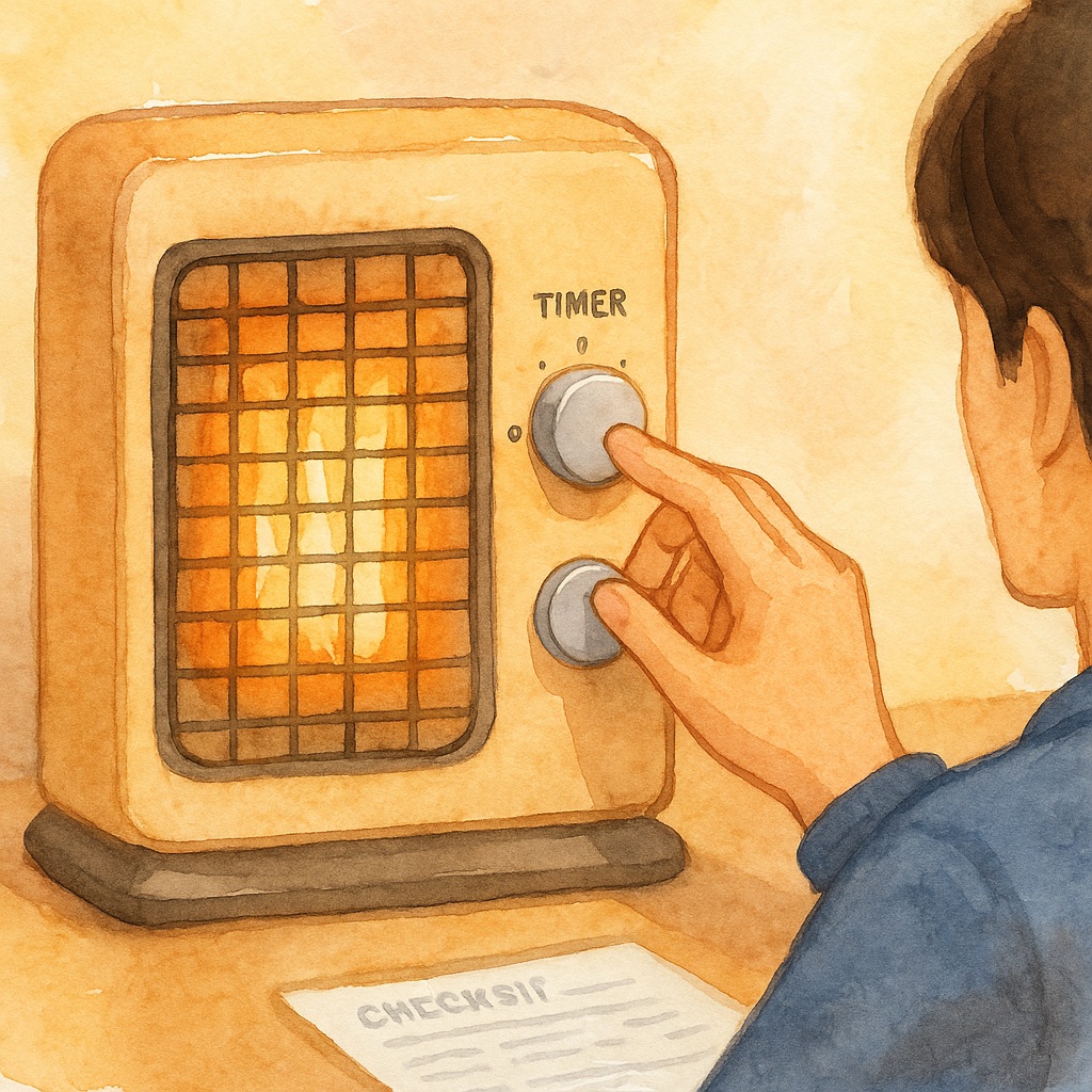 전기난로의 타이머를 설정하는 장면